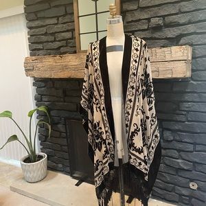 Free People Black and Nude Nightbird Burnout Kimono